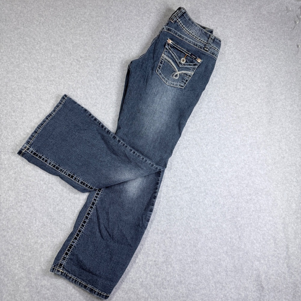 Angels Flare Jeans Womens 9 Short Blue Excellent Thick Stitch Low Rise Y2K - Picture 15 of 15